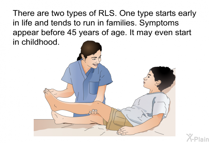 There are two types of RLS. One type starts early in life and tends to run in families. Symptoms appear before 45 years of age. It may even start in childhood.