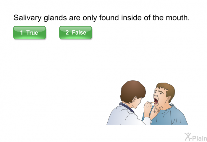 Salivary glands are only found inside of the mouth. Select True or False.