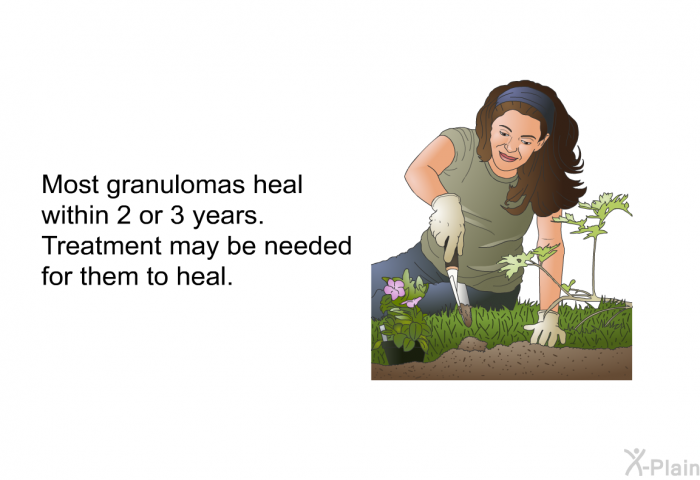 Most granulomas heal within 2 or 3 years. Treatment may be needed for them to heal.