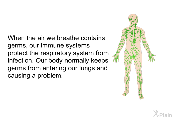 When the air we breathe contains germs, our immune systems protect the respiratory system from infection. Our body normally keeps germs from entering our lungs and causing a problem.