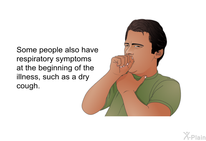 Some people also have respiratory symptoms at the beginning of the illness, such as a dry cough.