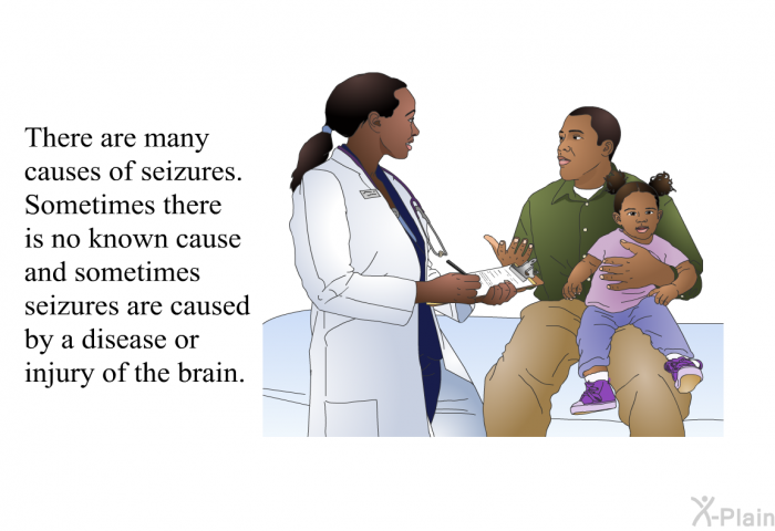 There are many causes of seizures. Sometimes there is no known cause and sometimes seizures are caused by a disease or injury of the brain.