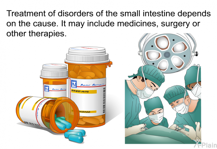 Treatment of disorders of the small intestine depends on the cause. It may include medicines, surgery or other therapies.