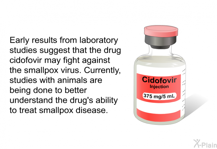 Early results from laboratory studies suggest that the drug cidofovir may fight against the smallpox virus. Currently, studies with animals are being done to better understand the drug's ability to treat smallpox disease.