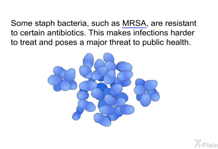 Some staph bacteria, such as MRSA, are resistant to certain antibiotics. This makes infections harder to treat and poses a major threat to public health.