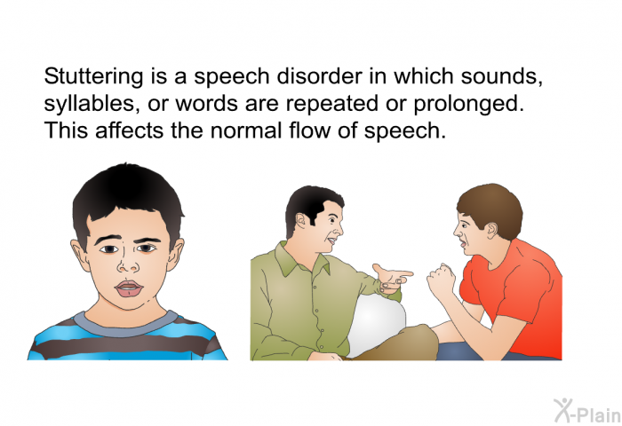 Stuttering is a speech disorder in which sounds, syllables, or words are repeated or prolonged. This affects the normal flow of speech.