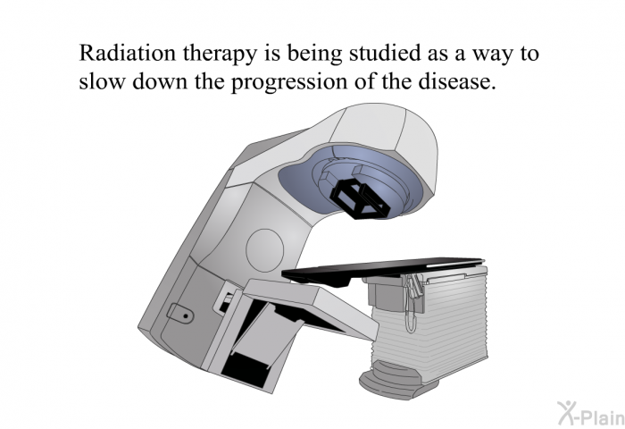 Radiation therapy is being studied as a way to slow down the progression of the disease.