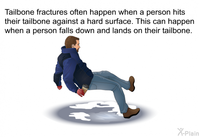 Tailbone fractures often happen when a person hits their tailbone against a hard surface. This can happen when a person falls down and lands on their tailbone.