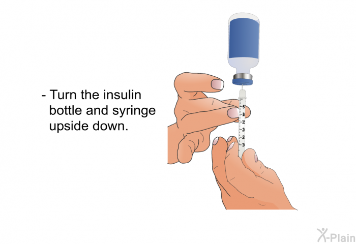 Turn the insulin bottle and syringe upside down.
