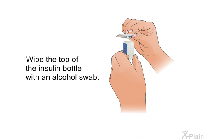 Wipe the top of the insulin bottle with an alcohol swab.