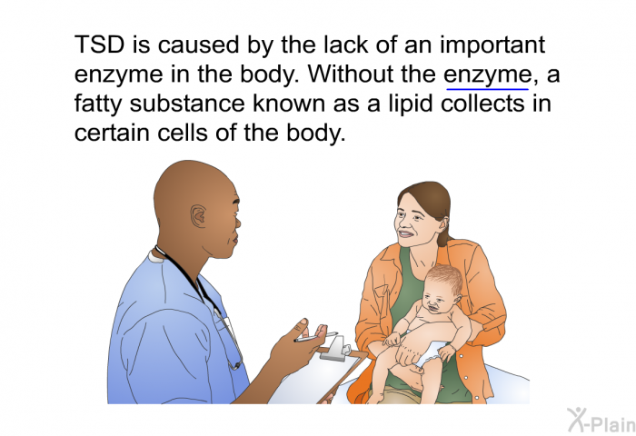 TSD is caused by the lack of an important enzyme in the body. Without the enzyme, a fatty substance known as a lipid collects in certain cells of the body.