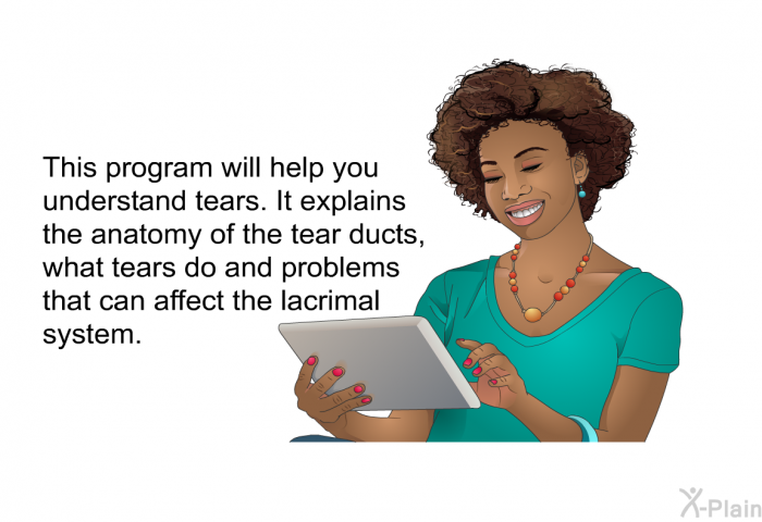 This health information will help you understand tears. It explains the anatomy of the tear ducts, what tears do and problems that can affect the lacrimal system.