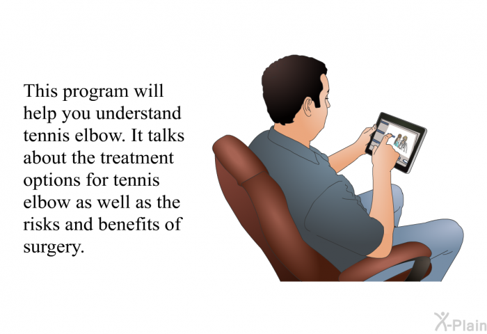 This health information will help you understand tennis elbow. It talks about the treatment options for tennis elbow as well as the risks and benefits of surgery.