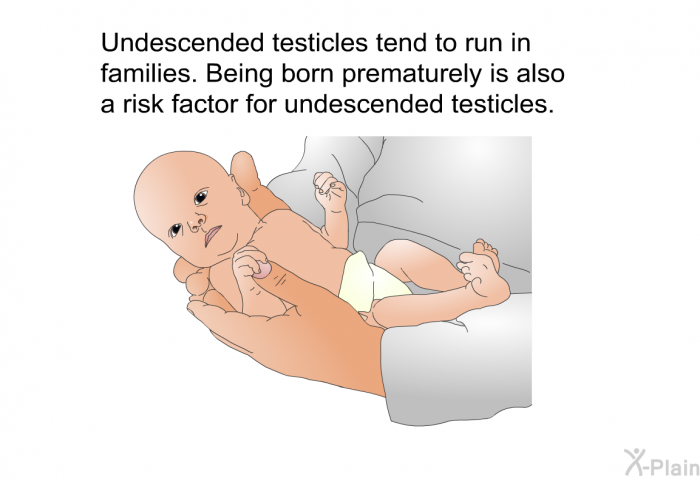 Undescended testicles tend to run in families. Being born prematurely is also a risk factor for undescended testicles.