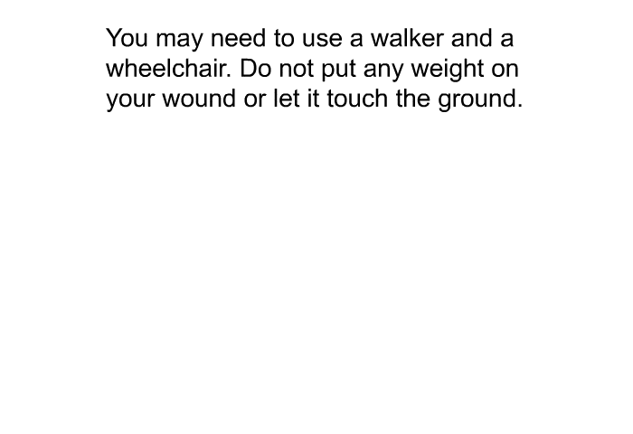 You may need to use a walker and a wheelchair. Do not put any weight on your wound or let it touch the ground.
