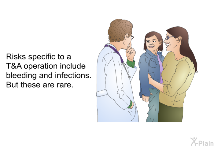 Risks specific to a T&A operation include bleeding and infections. But these are rare.
