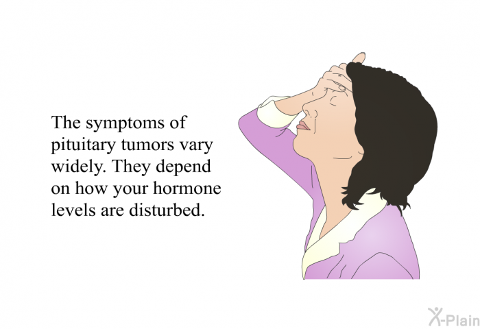 The symptoms of pituitary tumors vary widely. They depend on how your hormone levels are disturbed.