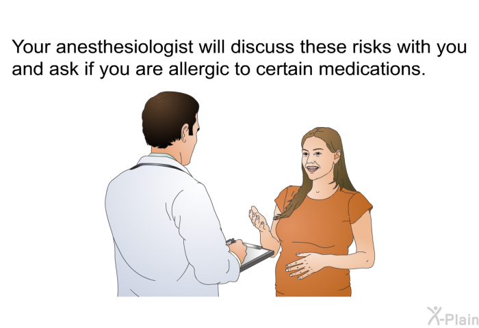 Your anesthesiologist will discuss these risks with you and ask if you are allergic to certain medications.