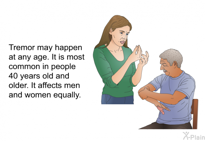 Tremor may happen at any age. It is most common in people 40 years old and older. It affects men and women equally.