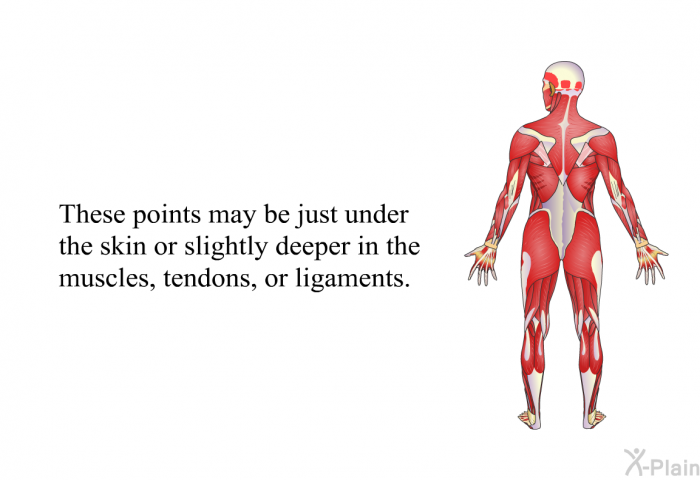 These points may be just under the skin or slightly deeper in the muscles, tendons, or ligaments.
