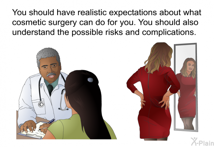 You should have realistic expectations about what cosmetic surgery can do for you. You should also understand the possible risks and complications.