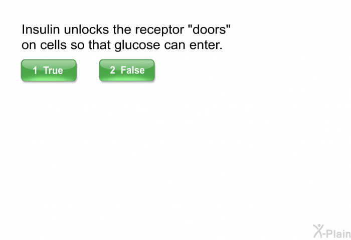 Insulin unlocks the receptor “doors” on cells so that glucose can enter.