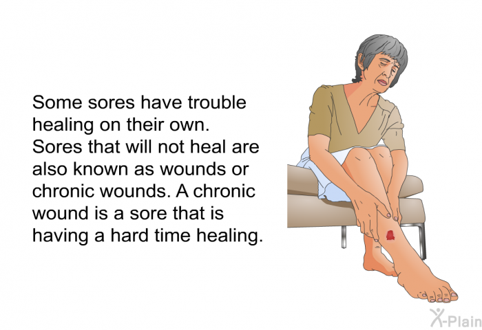 Some sores have trouble healing on their own. Sores that will not heal are also known as wounds or chronic wounds. A chronic wound is a sore that is having a hard time healing.