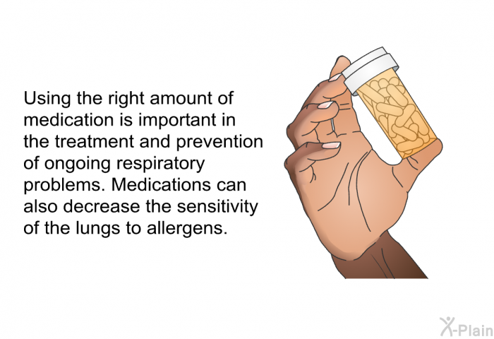 Using the right amount of medication is important in the treatment and prevention of ongoing respiratory problems. Medications can also decrease the sensitivity of the lungs to allergens.
