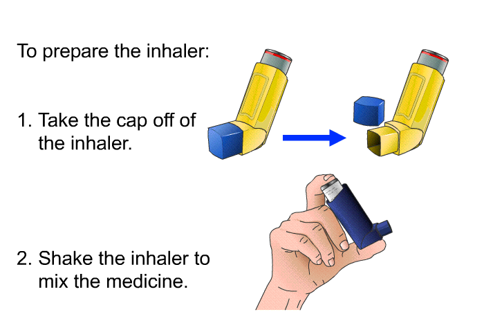 To prepare the inhaler:  Take the cap off of the inhaler. Shake the inhaler to mix the medicine.