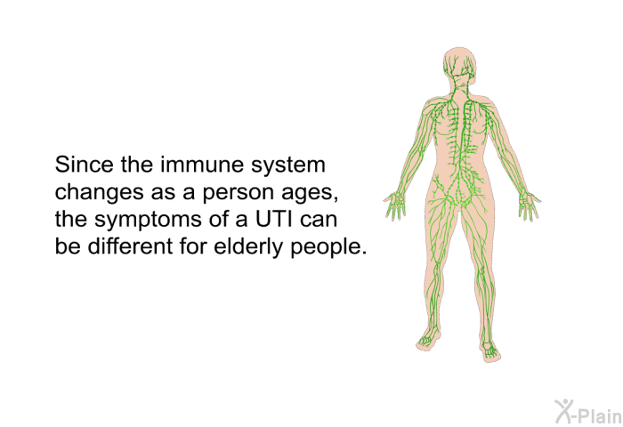 Since the immune system changes as a person ages, the symptoms of a UTI can be different for elderly people.