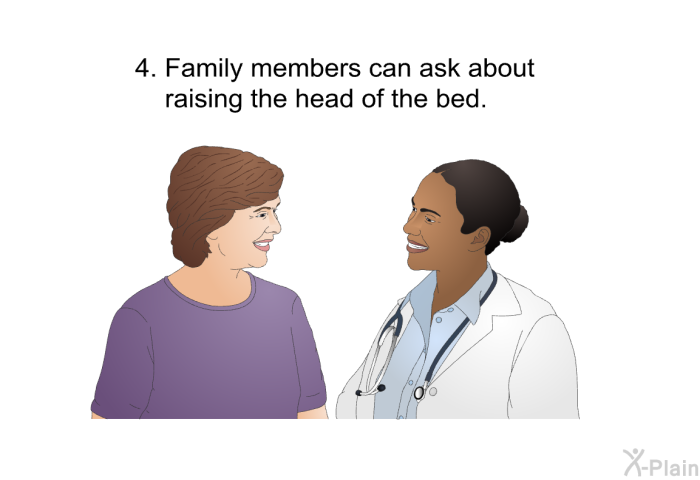 Family members can ask about raising the head of the bed.