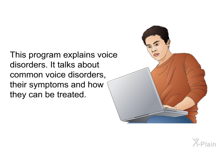 This health information explains voice disorders. It talks about common voice disorders, their symptoms and how they can be treated.