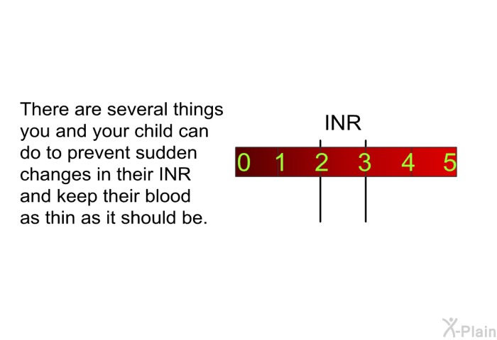 There are several things you and your child can do to prevent sudden changes in their INR and keep their blood as thin as it should be.