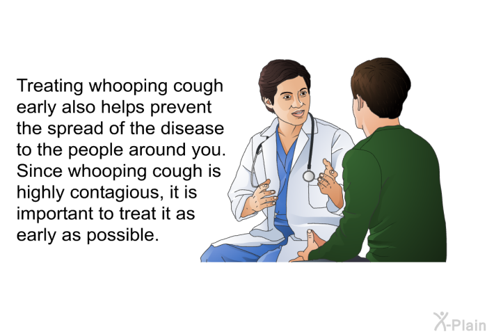 Treating whooping cough early also helps prevent the spread of the disease to the people around you. Since whooping cough is highly contagious, it is important to treat it as early as possible.