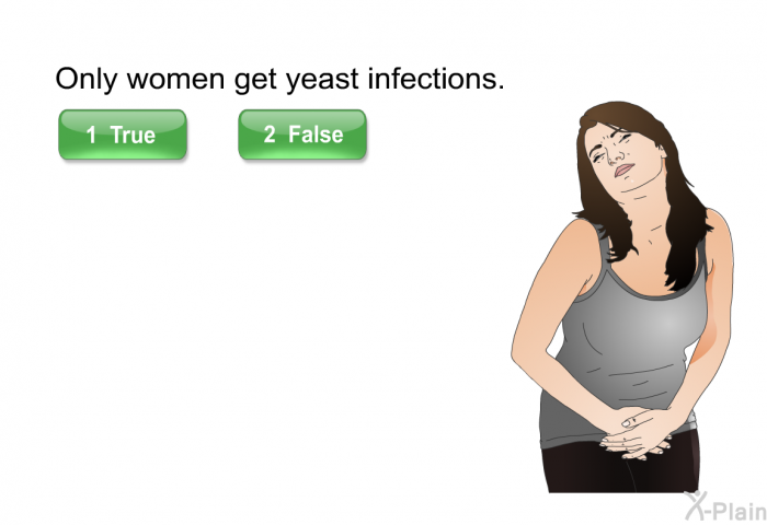 Only women get yeast infections. Select True or False.