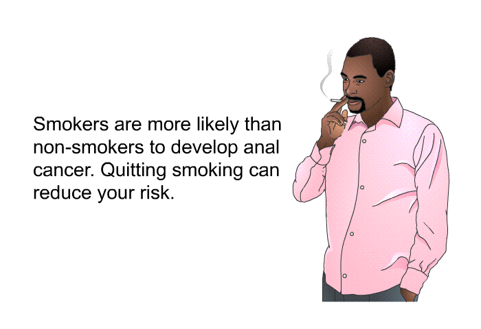 Smokers are more likely than non-smokers to develop anal cancer. Quitting smoking can reduce your risk.
