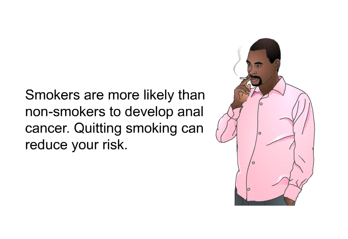 Smokers are more likely than non-smokers to develop anal cancer. Quitting smoking can reduce your risk.