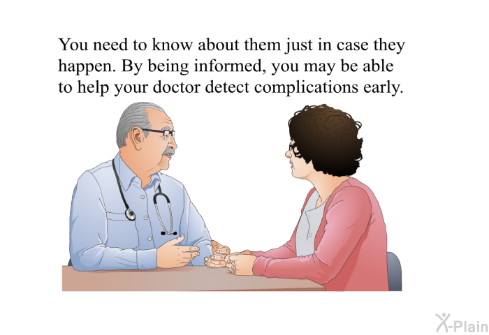 You need to know about them just in case they happen. By being informed, you may be able to help your doctor detect complications early.