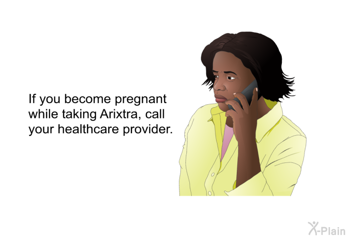 If you become pregnant while taking Arixtra, call your healthcare provider.