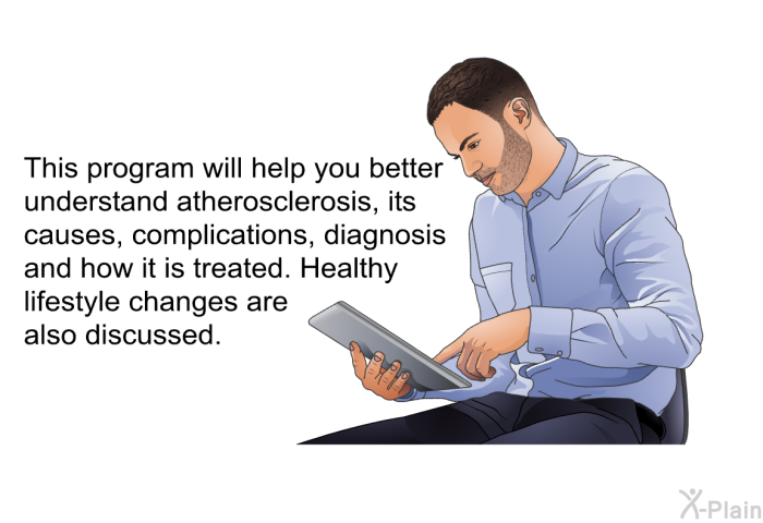 This health information will help you better understand atherosclerosis, its causes, complications, diagnosis and how it is treated. Healthy lifestyle changes are also discussed.