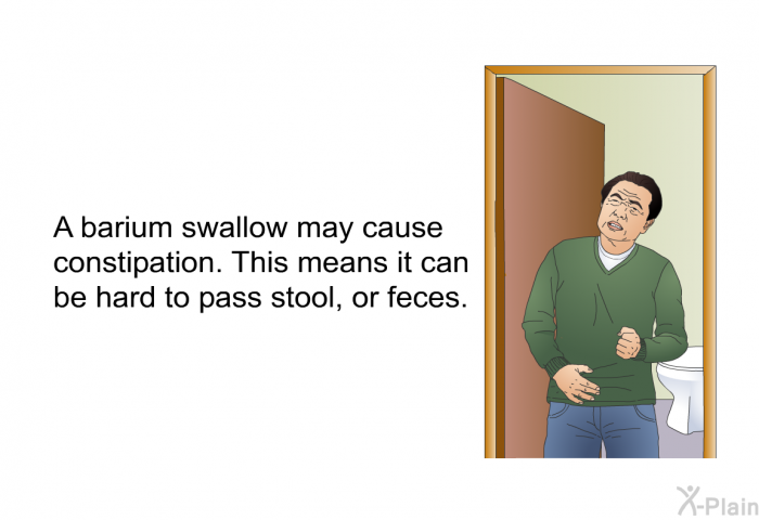 A barium swallow may cause constipation. This means it can be hard to pass stool, or feces.