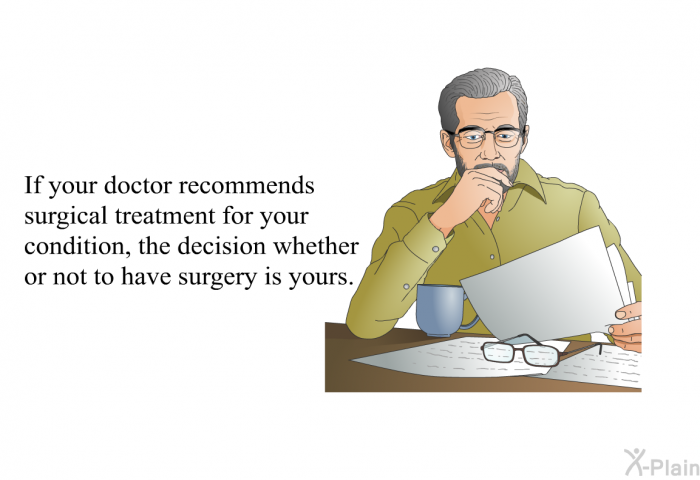 If your doctor recommends surgical treatment for your condition, the decision whether or not to have surgery is yours.