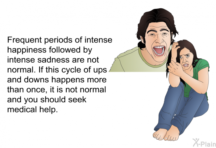 Frequent periods of intense happiness followed by intense sadness are not normal. If this cycle of ups and downs happens more than once, it is not normal and you should seek medical help.