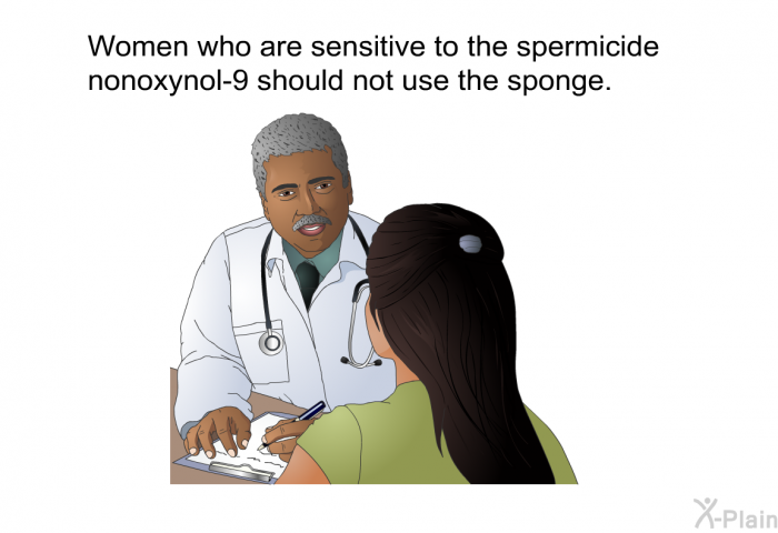 Women who are sensitive to the spermicide nonoxynol-9 should not use the sponge.