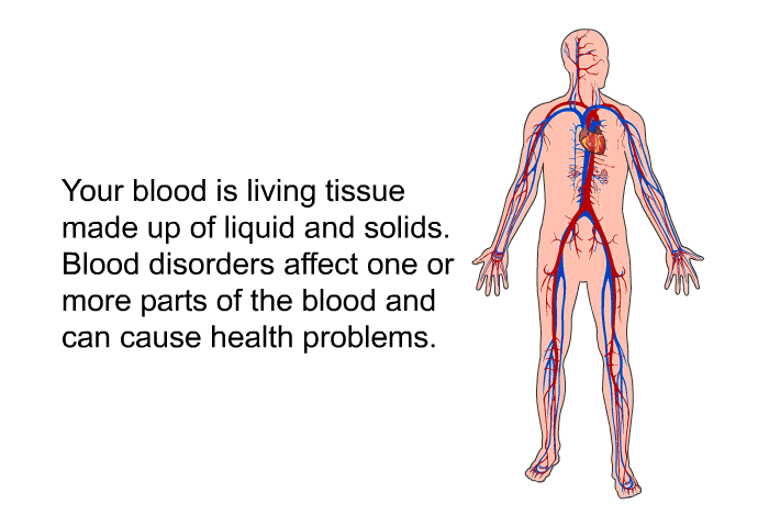 Your blood is living tissue made up of liquid and solids. Blood disorders affect one or more parts of the blood and can cause health problems.