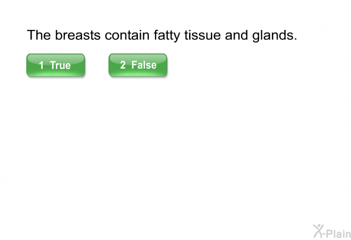 The breasts contain fatty tissue and glands.