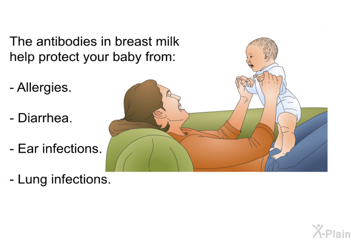 The antibodies in breast milk help prevent your baby from:  Allergies. Diarrhea. Ear infections. Lung infections.
