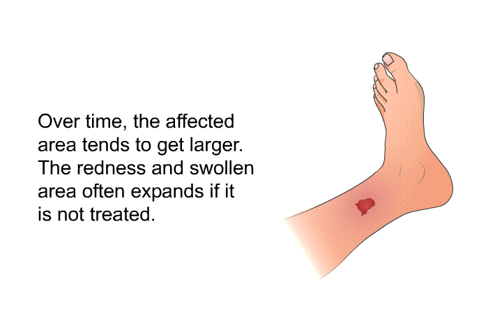 Over time, the affected area tends to get larger. The redness and swollen area often expands if it is not treated.