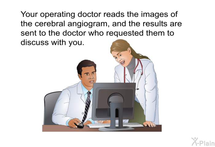 Your operating doctor reads the images of the cerebral angiogram, and the results are sent to the doctor who requested them to discuss with you.