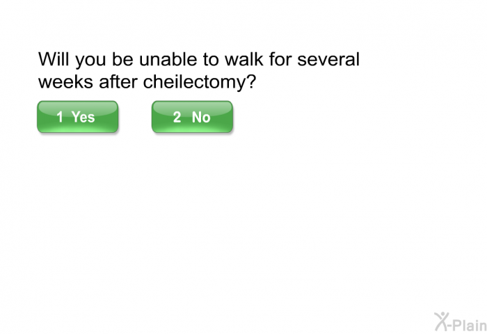 Will you be unable to walk for several weeks after cheilectomy?